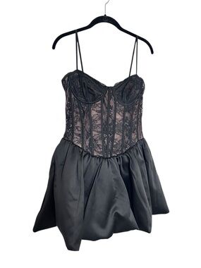House of CB Black Lace Corset Mini Dress Bubble Skirt Size L